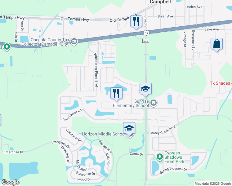 map of restaurants, bars, coffee shops, grocery stores, and more near 4617 Cabalerro Trail in Kissimmee