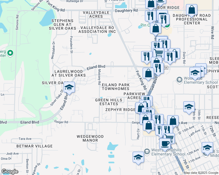 map of restaurants, bars, coffee shops, grocery stores, and more near 6264 Maisie Road in Zephyrhills