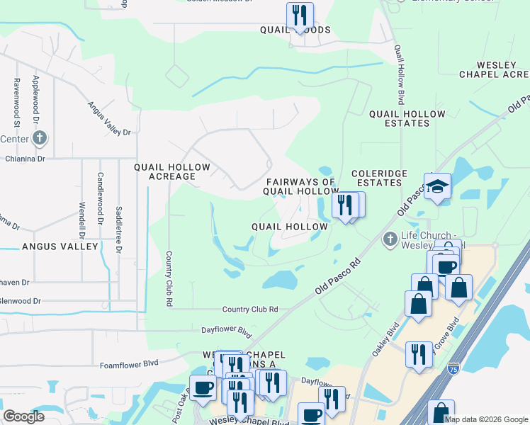 map of restaurants, bars, coffee shops, grocery stores, and more near 6323 Gentle Ben Circle in Zephyrhills