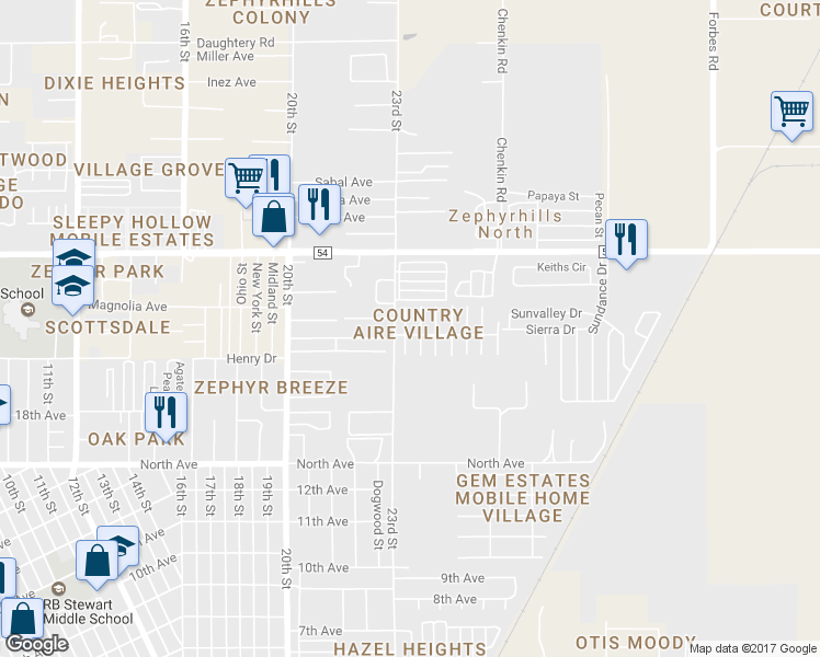 map of restaurants, bars, coffee shops, grocery stores, and more near 6310 Friendship Lane in Zephyrhills