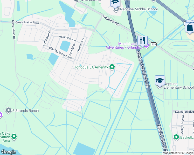 map of restaurants, bars, coffee shops, grocery stores, and more near 2730 Neptune Road in Kissimmee