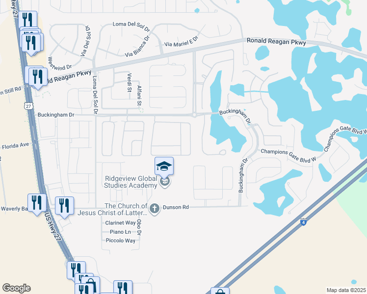 map of restaurants, bars, coffee shops, grocery stores, and more near 134 Regency Street in Davenport