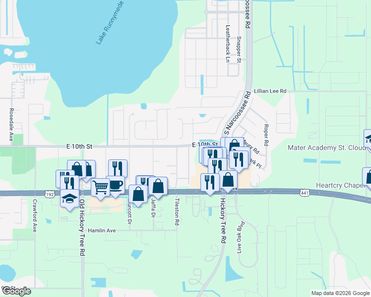 map of restaurants, bars, coffee shops, grocery stores, and more near 1010 Myrtle Avenue in Saint Cloud