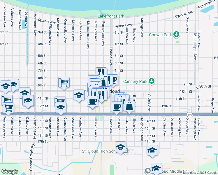 map of restaurants, bars, coffee shops, grocery stores, and more near in St. Cloud