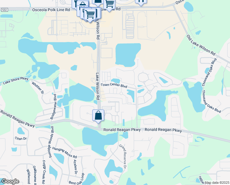map of restaurants, bars, coffee shops, grocery stores, and more near 209 Town Center Boulevard in Davenport