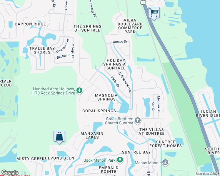 map of restaurants, bars, coffee shops, grocery stores, and more near 1580 Wekiva Drive in Melbourne