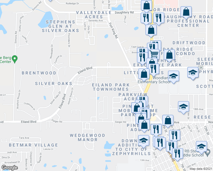 map of restaurants, bars, coffee shops, grocery stores, and more near 37548 Daliha Terrace in Zephyrhills