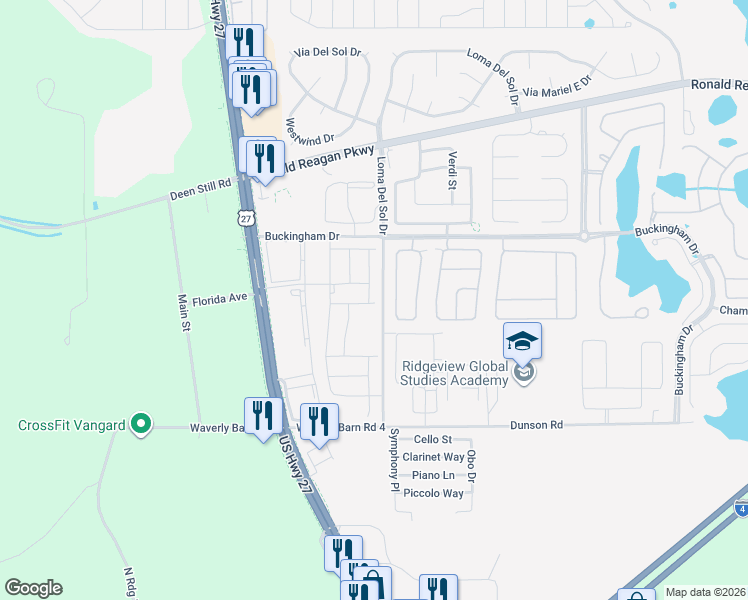 map of restaurants, bars, coffee shops, grocery stores, and more near 322 Burford Circle in Davenport