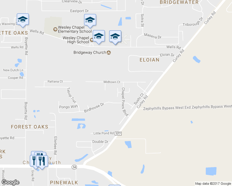 map of restaurants, bars, coffee shops, grocery stores, and more near 6339 Open Pasture Ct in Wesley Chapel