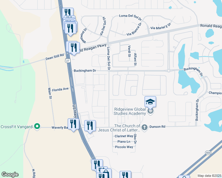 map of restaurants, bars, coffee shops, grocery stores, and more near 322 Burford Circle in Davenport