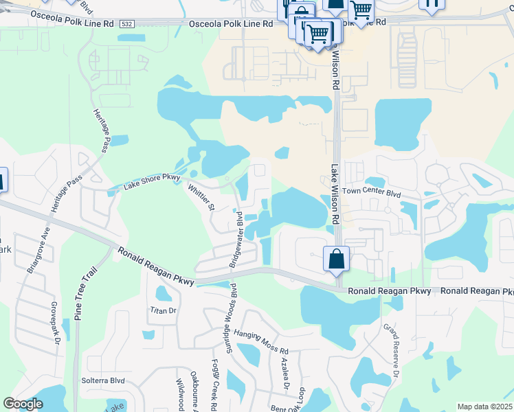 map of restaurants, bars, coffee shops, grocery stores, and more near 205 Hills Bay Drive in Davenport