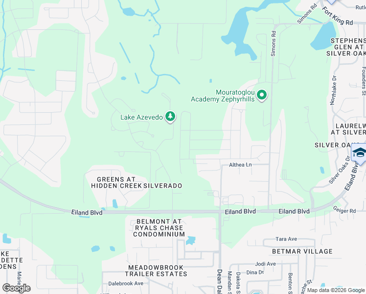 map of restaurants, bars, coffee shops, grocery stores, and more near 6010 Silverado Ranch Boulevard in Zephyrhills