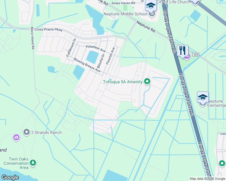 map of restaurants, bars, coffee shops, grocery stores, and more near 2730 Neptune Road in Kissimmee