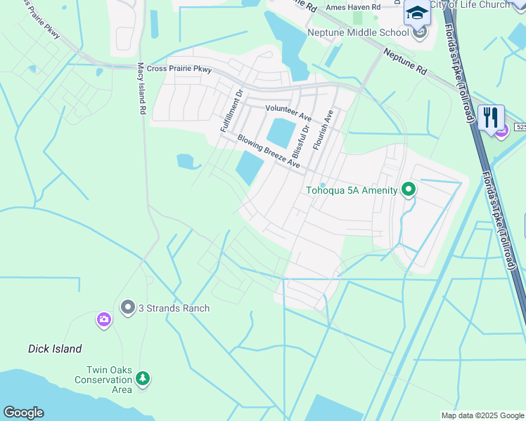 map of restaurants, bars, coffee shops, grocery stores, and more near 1601-1649 Breezewood Street in Kissimmee