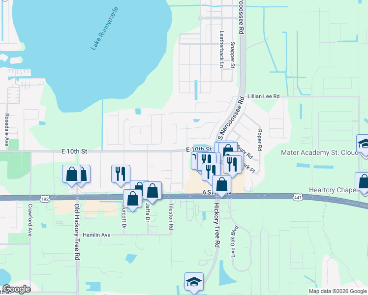 map of restaurants, bars, coffee shops, grocery stores, and more near 1010 Myrtle Avenue in St. Cloud