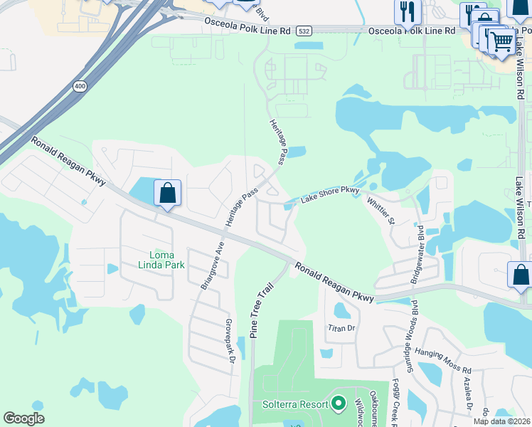 map of restaurants, bars, coffee shops, grocery stores, and more near 127 Forest View Court in Davenport