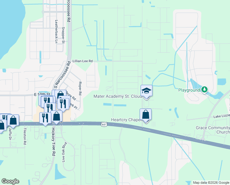 map of restaurants, bars, coffee shops, grocery stores, and more near 1878 Green Dragon Drive in St. Cloud