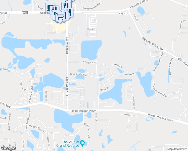 map of restaurants, bars, coffee shops, grocery stores, and more near 137 Arbor Lakes Drive in Davenport