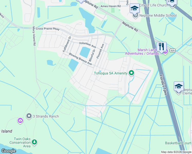 map of restaurants, bars, coffee shops, grocery stores, and more near 2730 Neptune Road in Kissimmee
