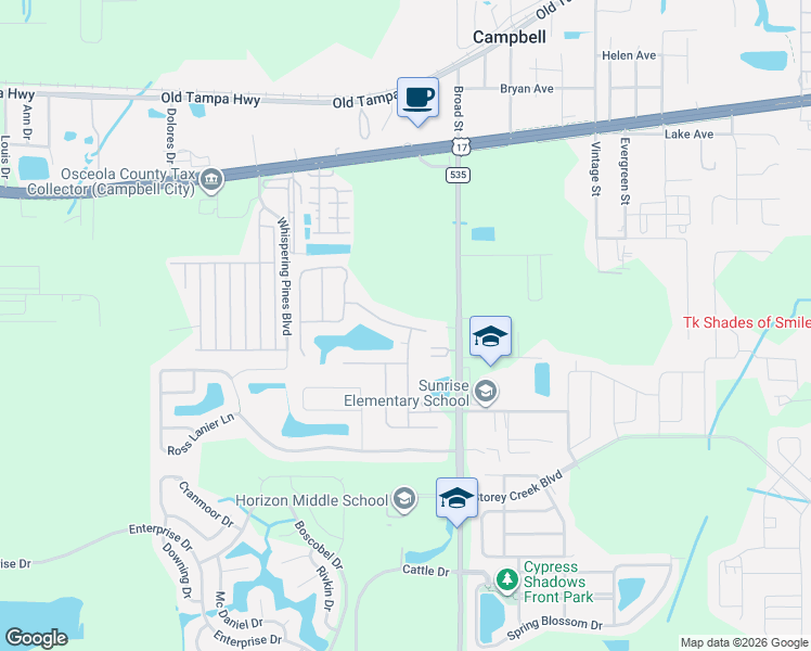 map of restaurants, bars, coffee shops, grocery stores, and more near 1908 Acacia Drive in Kissimmee