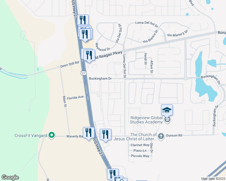 map of restaurants, bars, coffee shops, grocery stores, and more near 220 Burford Circle in Davenport