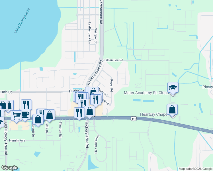 map of restaurants, bars, coffee shops, grocery stores, and more near 4906 Daryl Court in St. Cloud