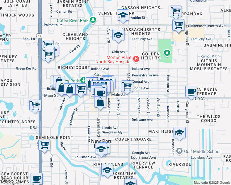 map of restaurants, bars, coffee shops, grocery stores, and more near 5841 Florida Avenue in New Port Richey