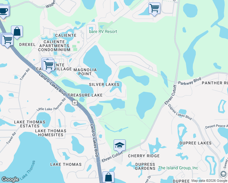 map of restaurants, bars, coffee shops, grocery stores, and more near 21633 Silver Bay Place in Land O' Lakes