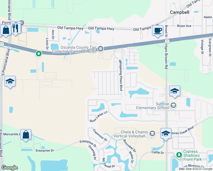 map of restaurants, bars, coffee shops, grocery stores, and more near 1741 Western Redwood Avenue in Kissimmee