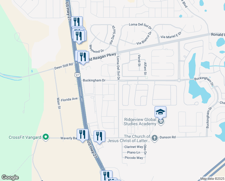 map of restaurants, bars, coffee shops, grocery stores, and more near 220 Burford Circle in Davenport
