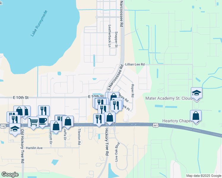 map of restaurants, bars, coffee shops, grocery stores, and more near 1832 Ashton Park Place in St. Cloud