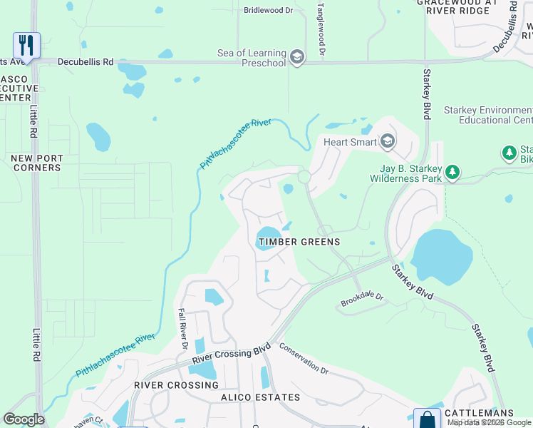 map of restaurants, bars, coffee shops, grocery stores, and more near 9327 Clearmeadow in New Port Richey