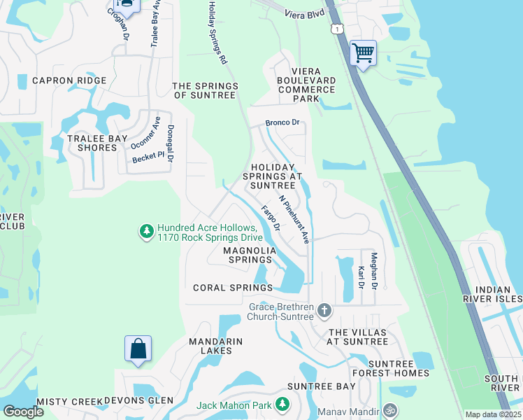 map of restaurants, bars, coffee shops, grocery stores, and more near 1314 Fargo Drive in Melbourne