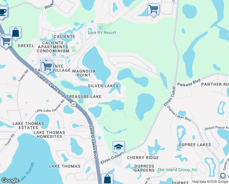 map of restaurants, bars, coffee shops, grocery stores, and more near 21633 Silver Bay Place in Land O' Lakes