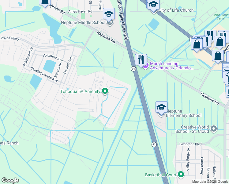map of restaurants, bars, coffee shops, grocery stores, and more near Unnamed Road in Kissimmee