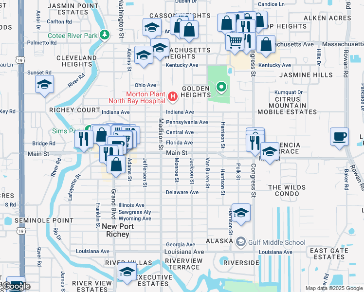 map of restaurants, bars, coffee shops, grocery stores, and more near 6123 Florida Avenue in New Port Richey