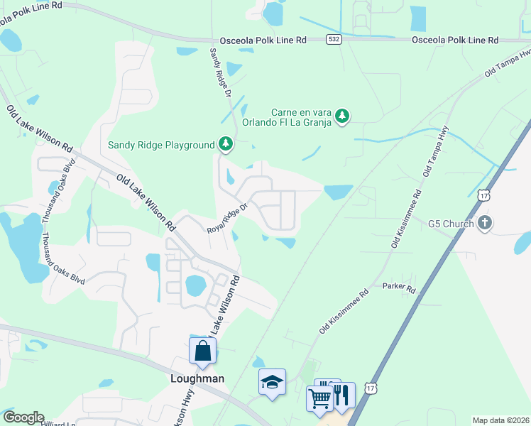 map of restaurants, bars, coffee shops, grocery stores, and more near 248 Scrub Jay Way in Davenport