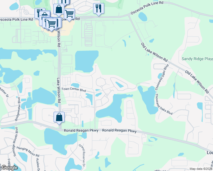 map of restaurants, bars, coffee shops, grocery stores, and more near 101 Terrace Ridge Circle in Davenport