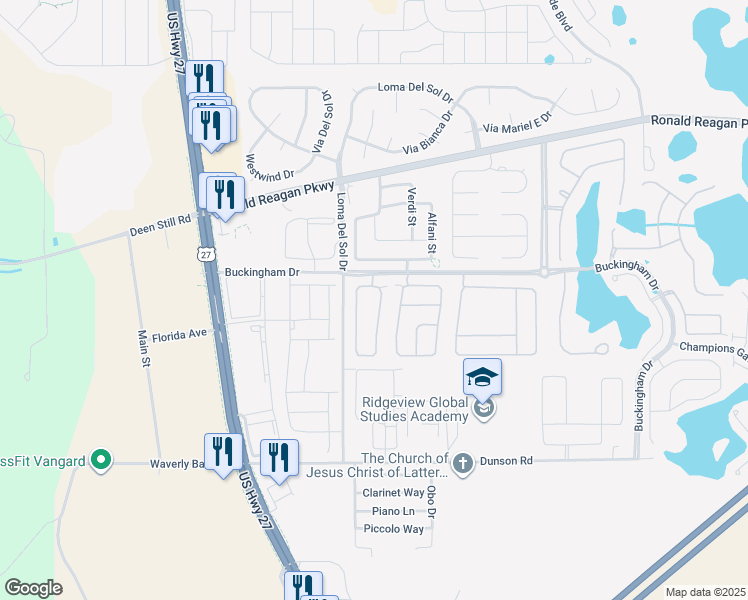 map of restaurants, bars, coffee shops, grocery stores, and more near 633 Burford Circle in Davenport