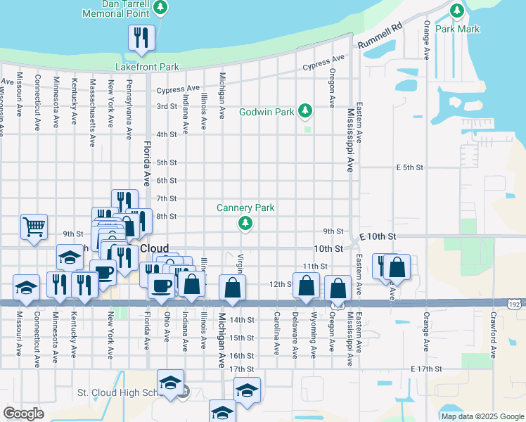 map of restaurants, bars, coffee shops, grocery stores, and more near 719 Maryland Avenue in St. Cloud