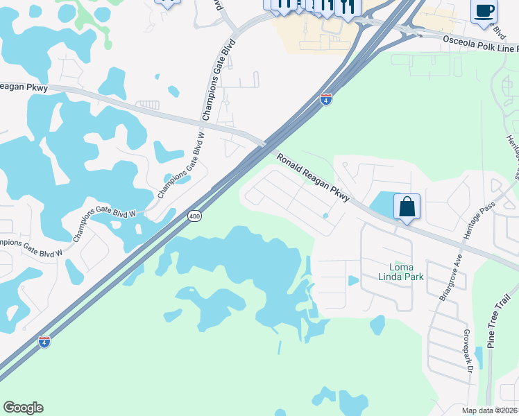 map of restaurants, bars, coffee shops, grocery stores, and more near 112 Whirlaway Drive in Davenport