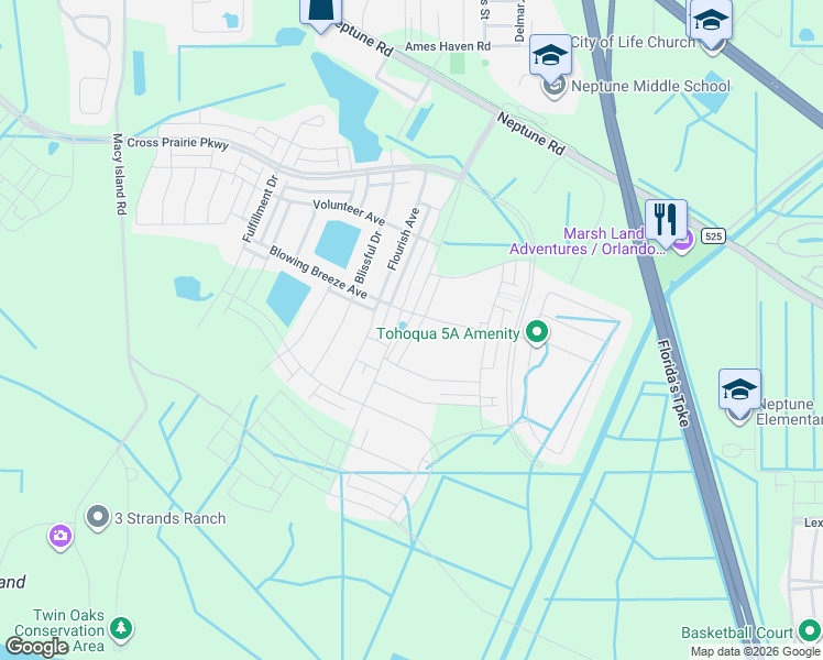 map of restaurants, bars, coffee shops, grocery stores, and more near 2730 Neptune Road in Kissimmee