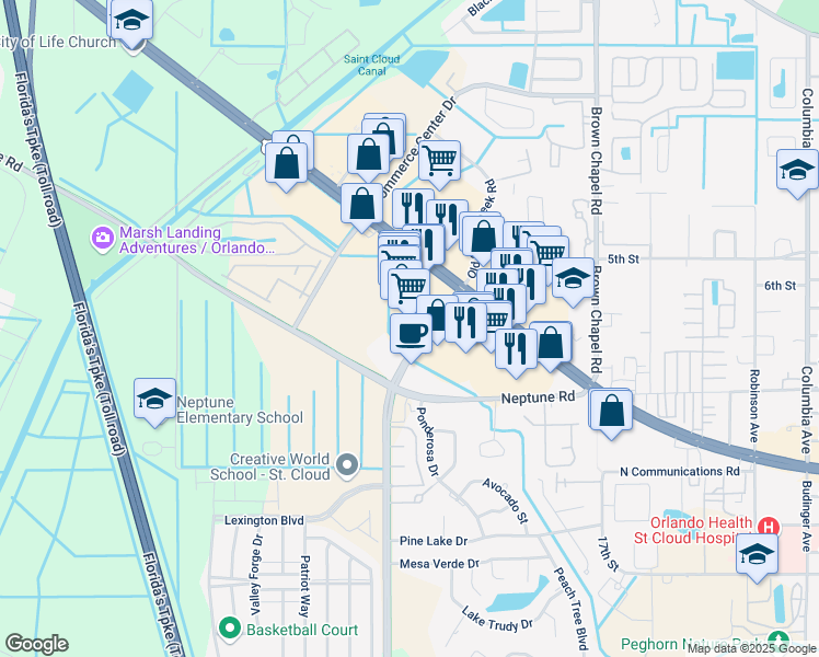 map of restaurants, bars, coffee shops, grocery stores, and more near 4401 13th Street in St. Cloud