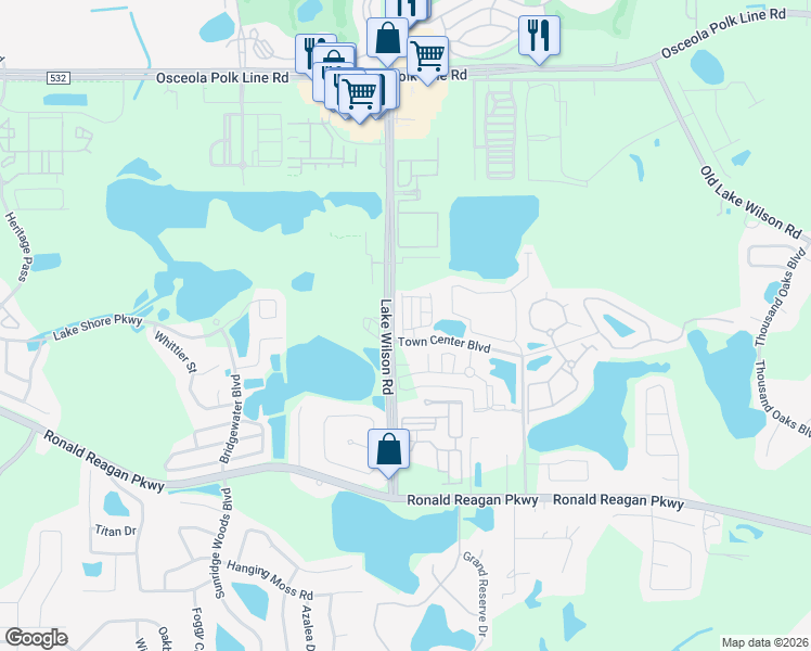 map of restaurants, bars, coffee shops, grocery stores, and more near 209 Town Center Boulevard in Davenport