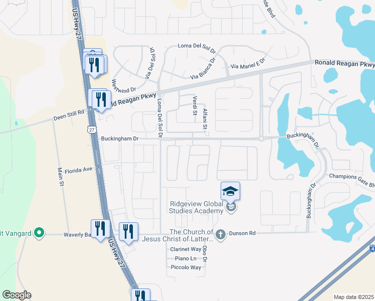 map of restaurants, bars, coffee shops, grocery stores, and more near 633 Burford Circle in Davenport
