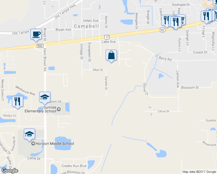 map of restaurants, bars, coffee shops, grocery stores, and more near 1841 Daniels Street in Kissimmee