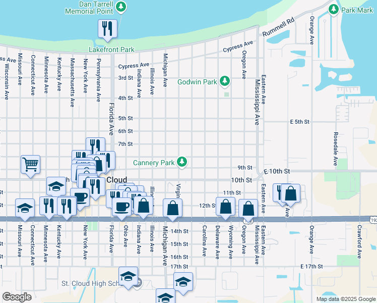 map of restaurants, bars, coffee shops, grocery stores, and more near 719 Maryland Avenue in St. Cloud