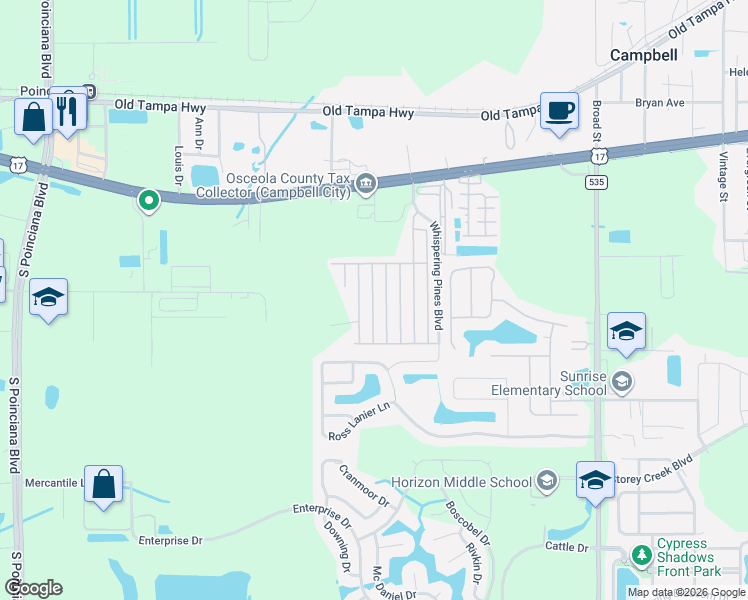 map of restaurants, bars, coffee shops, grocery stores, and more near 1741 Balsam Avenue in Kissimmee