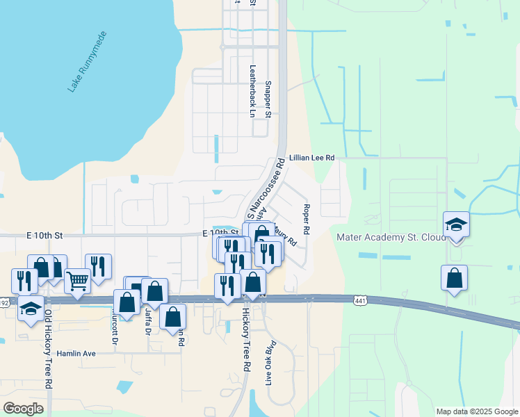 map of restaurants, bars, coffee shops, grocery stores, and more near 1828 Ashton Park Place in St. Cloud