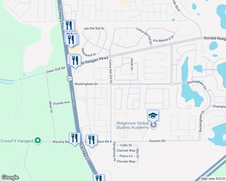 map of restaurants, bars, coffee shops, grocery stores, and more near 210 Burford Circle in Davenport